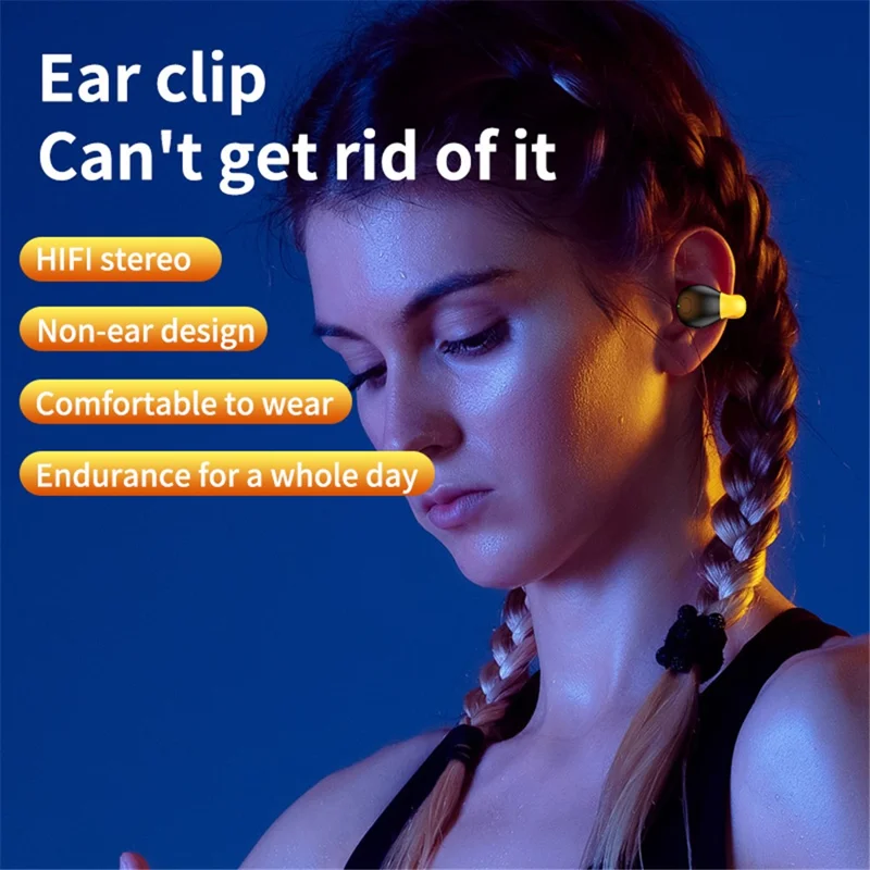 R18 Dolphin Shape Ear Clip Headphones HiFi Sound Bluetooth 5.3 Wireless Earbuds - White+Yellow