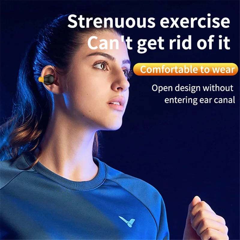 R18 Dolphin Shape Ear Clip Headphones HiFi Sound Bluetooth 5.3 Wireless Earbuds - White+Yellow