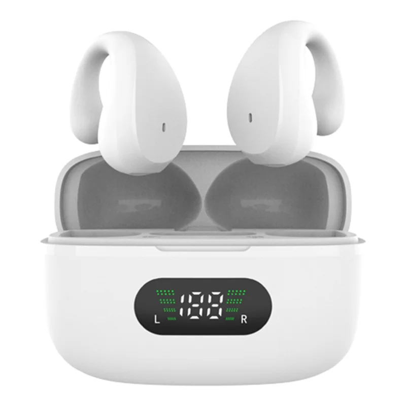 R12 Ear Clip Wireless Earbuds Bluetooth-compatible 5.3 Sports Earphones with Digital Display - White