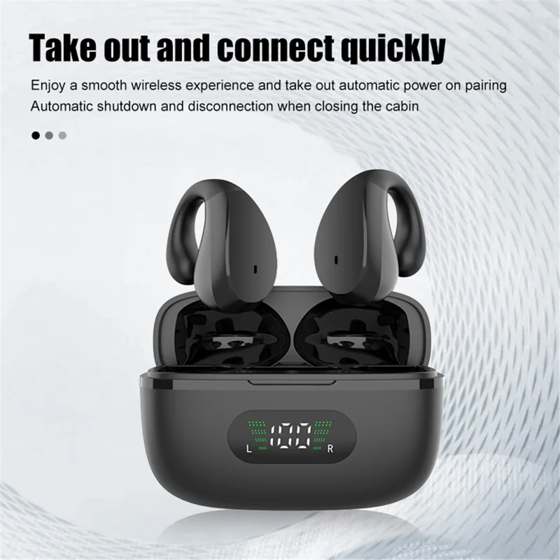 R12 Ear Clip Wireless Earbuds Bluetooth-compatible 5.3 Sports Earphones with Digital Display - White