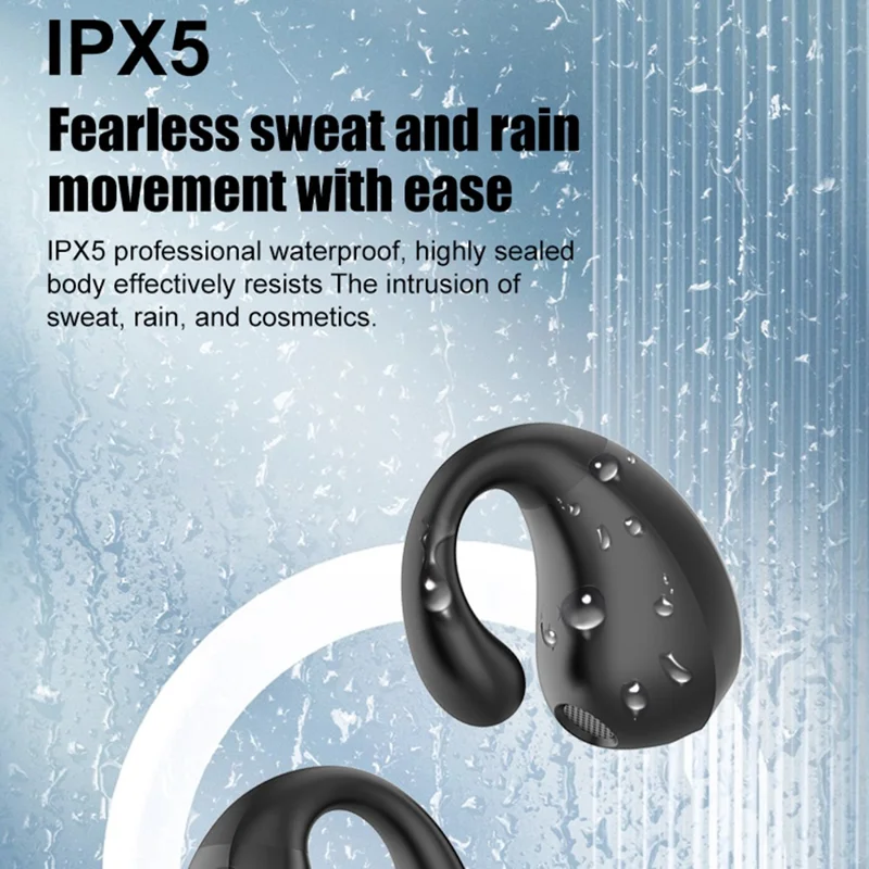 R12 Ear Clip Wireless Earbuds Bluetooth-compatible 5.3 Sports Earphones with Digital Display - White