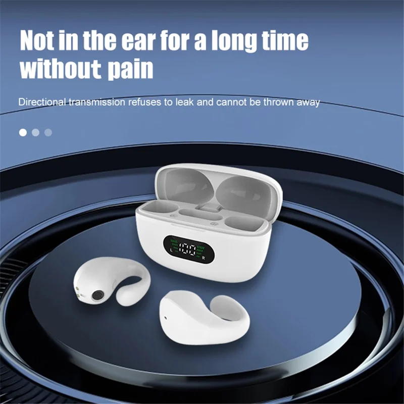 R12 Ear Clip Wireless Earbuds Bluetooth-compatible 5.3 Sports Earphones with Digital Display - White
