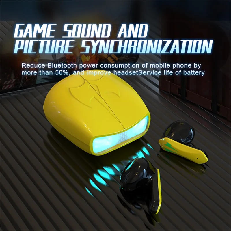 X16PRO TWS Bluetooth-compatible Earphone Music Gaming Headset with Scissors Shaped Door Charging Case - Yellow