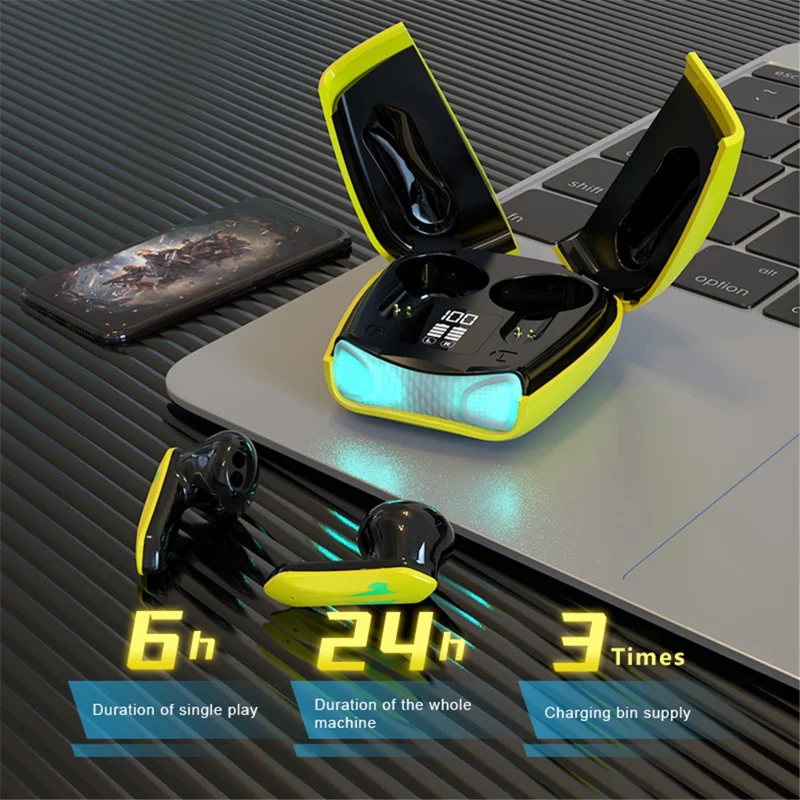 X16PRO TWS Bluetooth-compatible Earphone Music Gaming Headset with Scissors Shaped Door Charging Case - Yellow