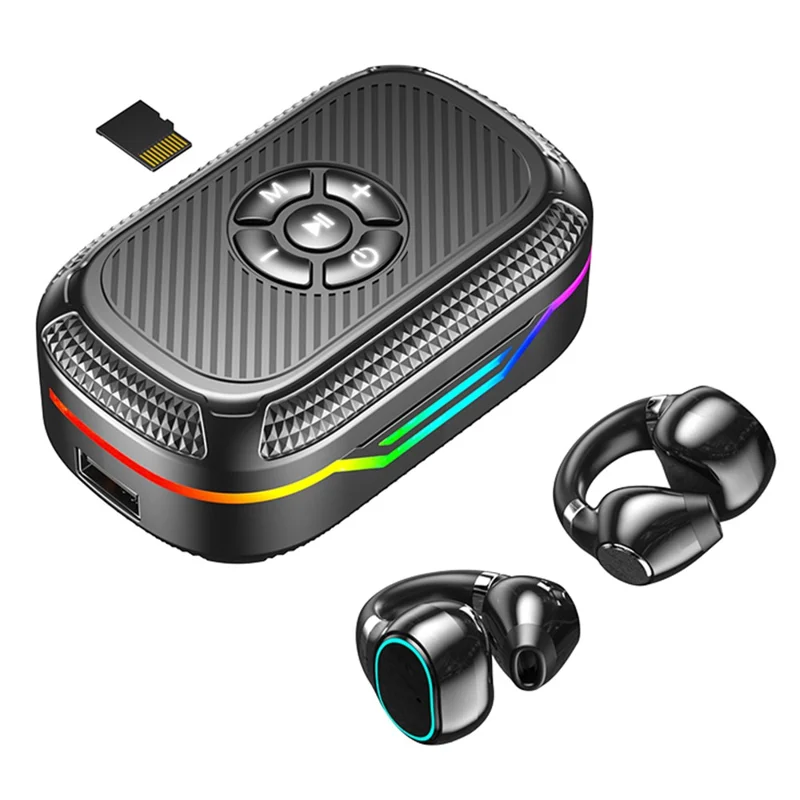 DX-15 MP3 Bluetooth Wireless Earphone RGB Light Clip-On Earbud Support TF Card Output
