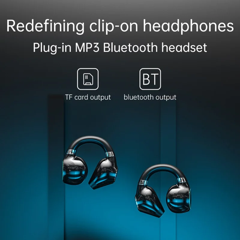 DX-15 MP3 Bluetooth Wireless Earphone RGB Light Clip-On Earbud Support TF Card Output