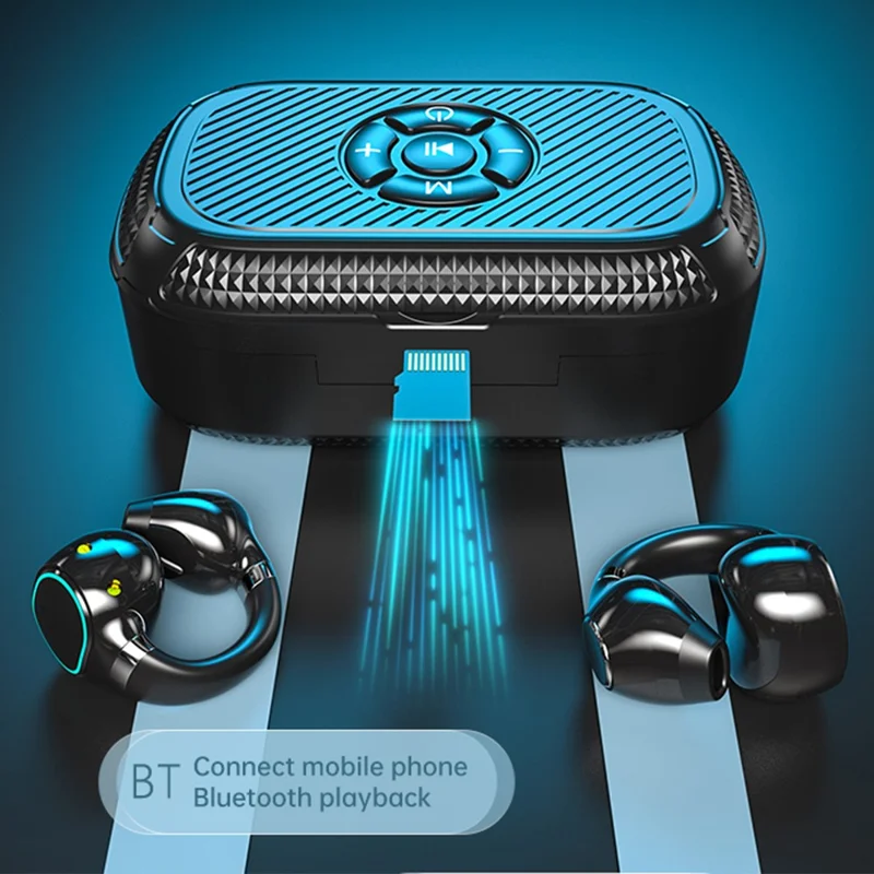 DX-15 MP3 Bluetooth Wireless Earphone RGB Light Clip-On Earbud Support TF Card Output