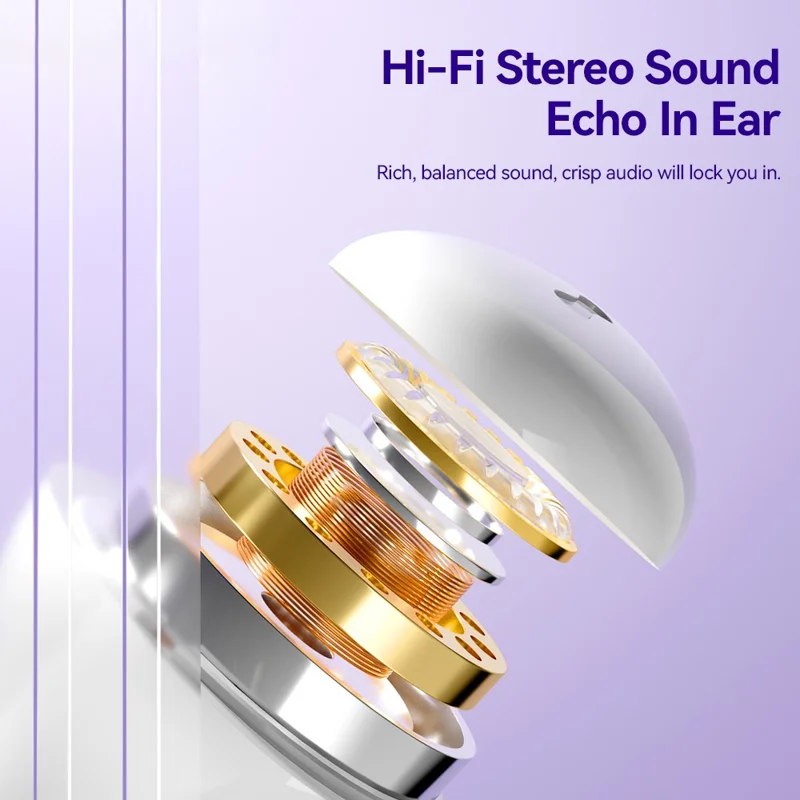 ESSAGER TWS Bluetooth-compatible Earphone HiFi Stereo Sound HD Calling Wireless Headset - Purple