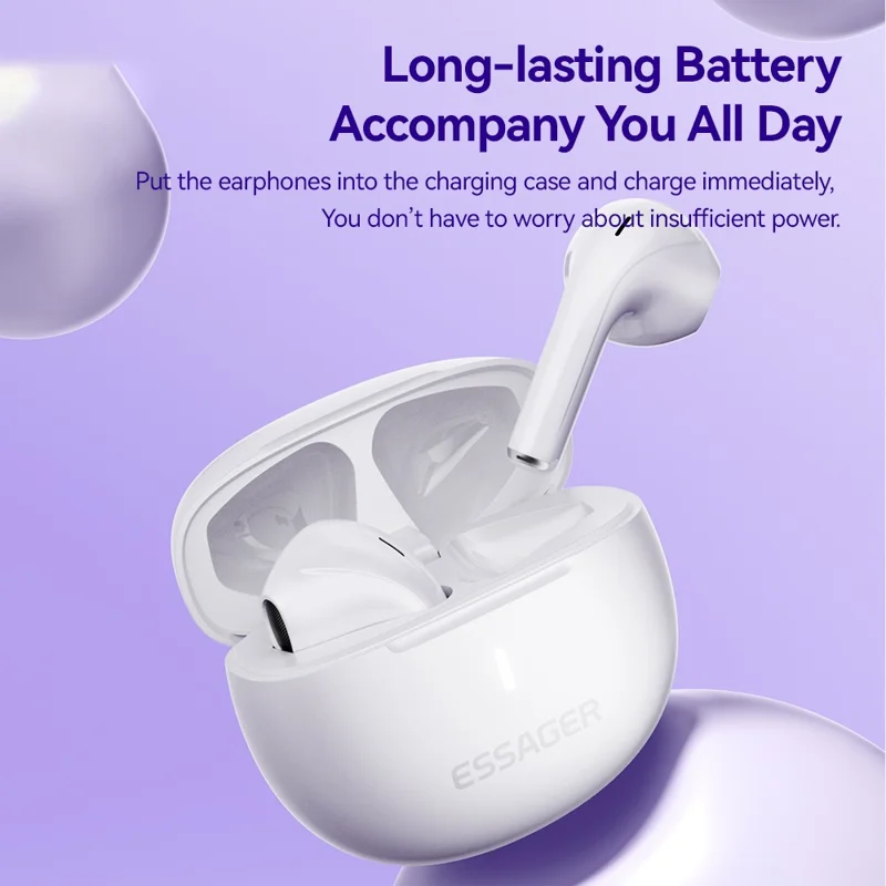 ESSAGER TWS Bluetooth-compatible Earphone HiFi Stereo Sound HD Calling Wireless Headset - Purple