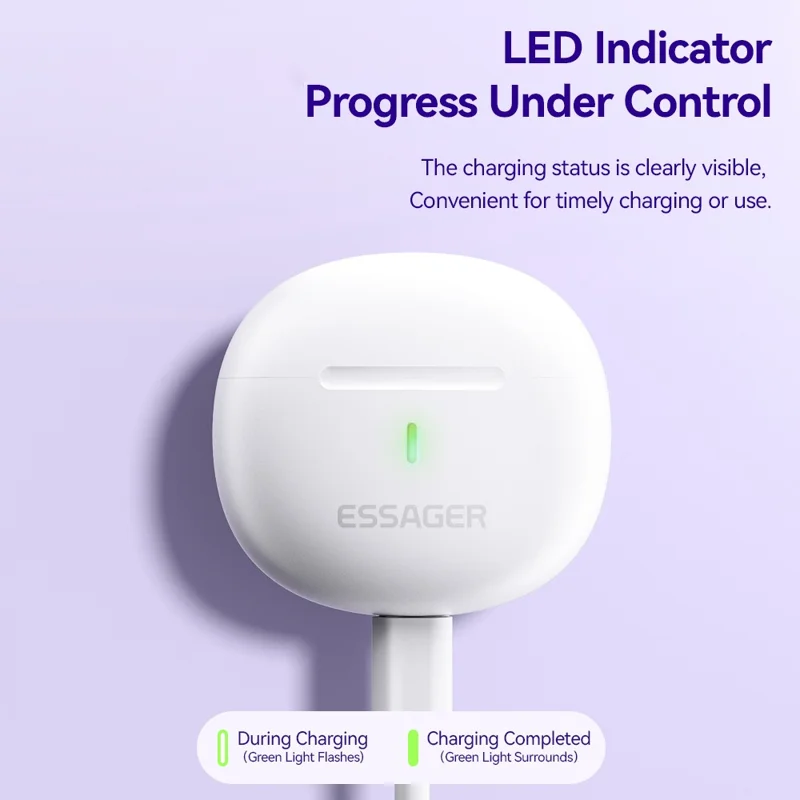 ESSAGER TWS Bluetooth-compatible Earphone HiFi Stereo Sound HD Calling Wireless Headset - Purple