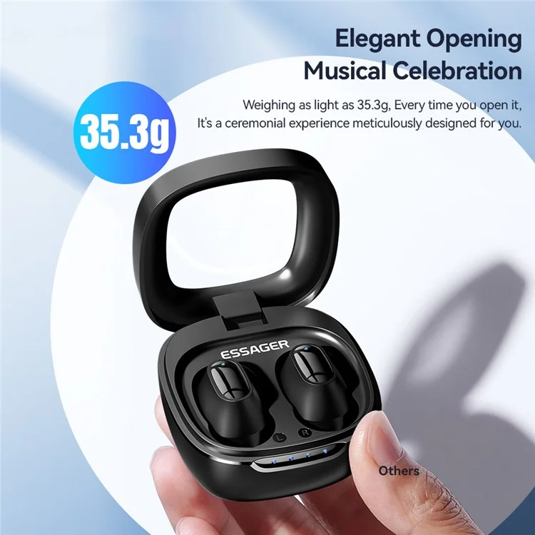 ESSAGER HiFi Stereo Sound In-ear Wireless Headphones Bluetooth-compatible 5.3 TWS Earphones - Black