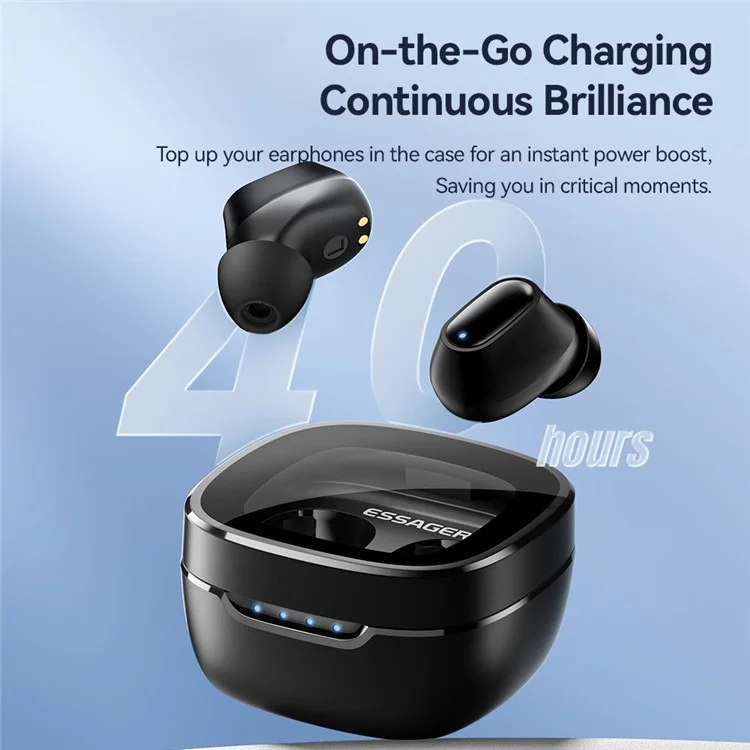 ESSAGER HiFi Stereo Sound In-ear Wireless Headphones Bluetooth-compatible 5.3 TWS Earphones - Black