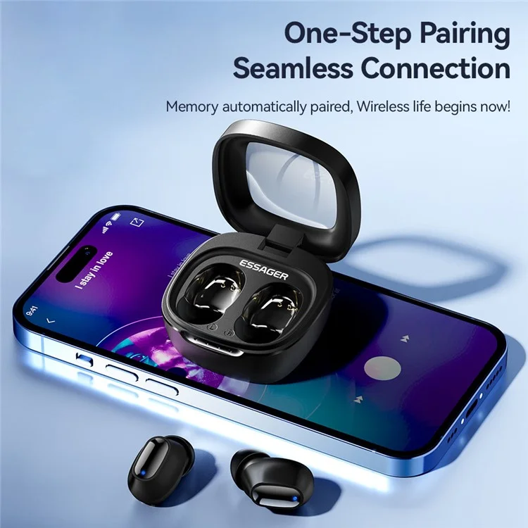 ESSAGER HiFi Stereo Sound In-ear Wireless Headphones Bluetooth-compatible 5.3 TWS Earphones - Black
