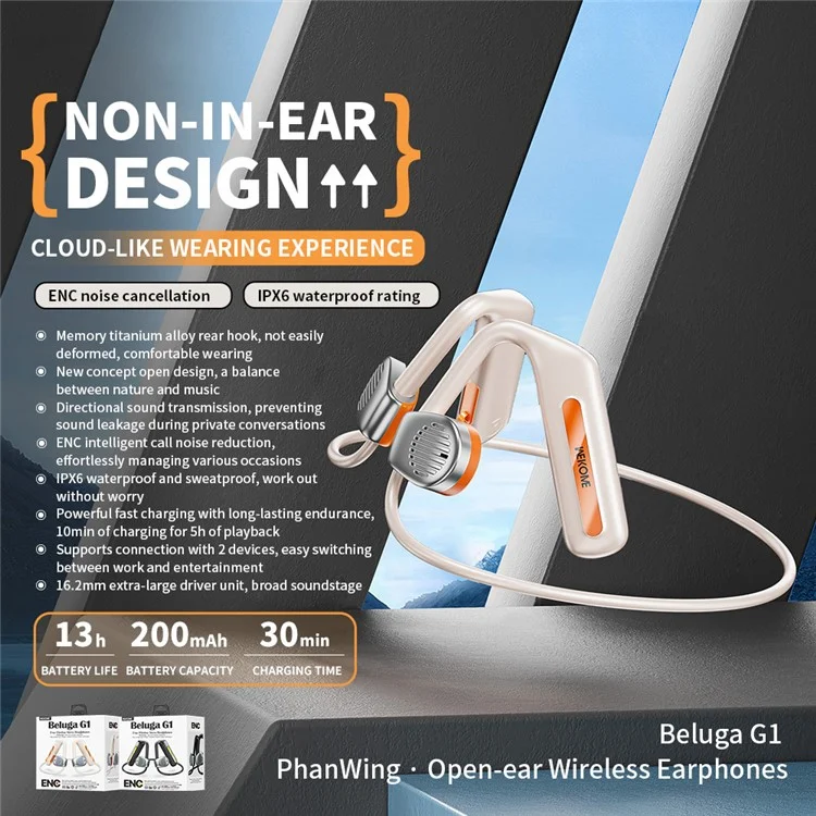 WEKOME Beluga G1 ENC Cuffie Bluetooth a Riduzione del Rumore Auricolari Wireless Neckband - Arancione 