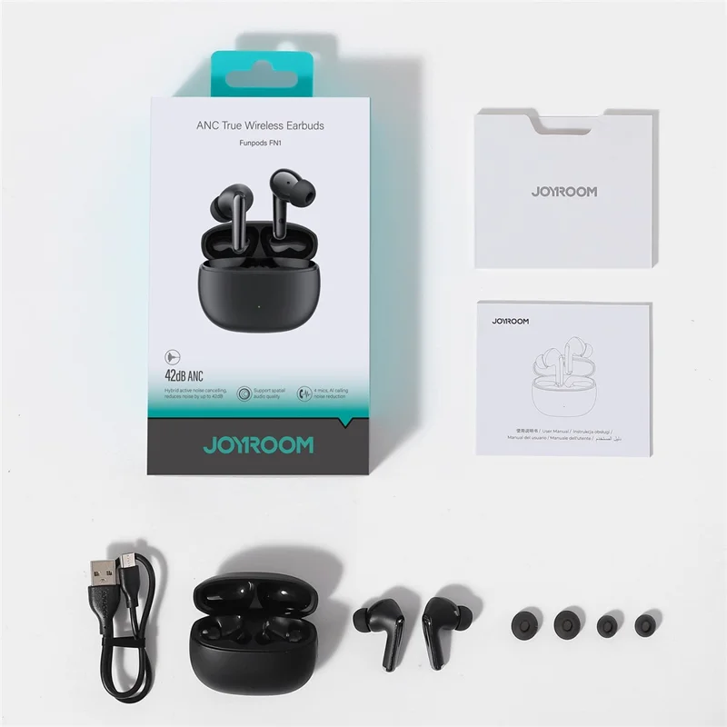 JOYROOM JR-FN1 TWS Earbuds ANC Noise Reduction Bluetooth-compatible 5.4 In-Ear Headphones - Black