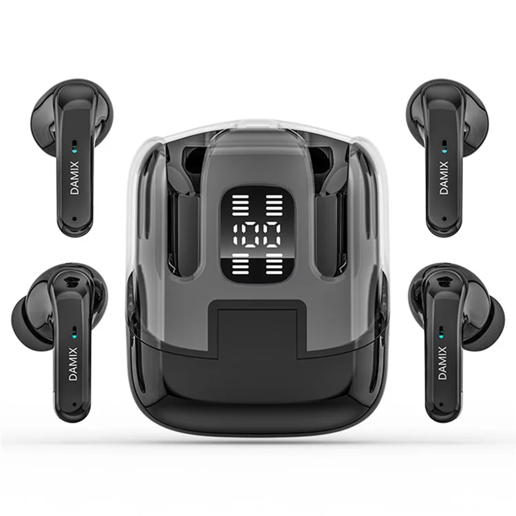 Auriculares inalámbricos con cancelación de ruido DX-16 Bluetooth 5.5 (4 unidades) con pantalla digital LED - Negro