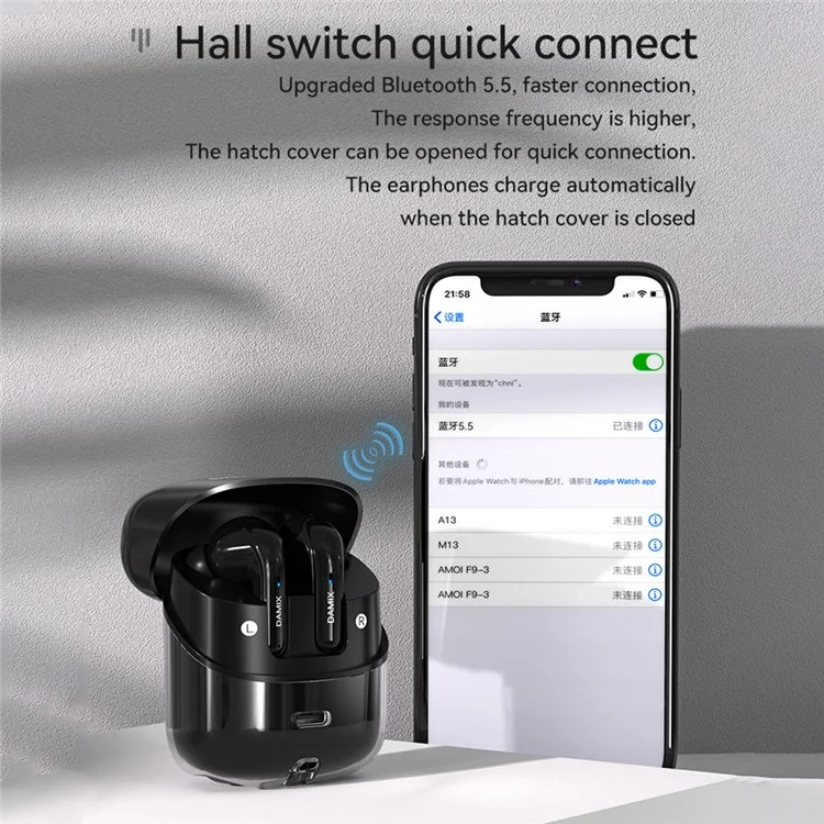 Auriculares inalámbricos con cancelación de ruido DX-16 Bluetooth 5.5 (4 unidades) con pantalla digital LED - Negro