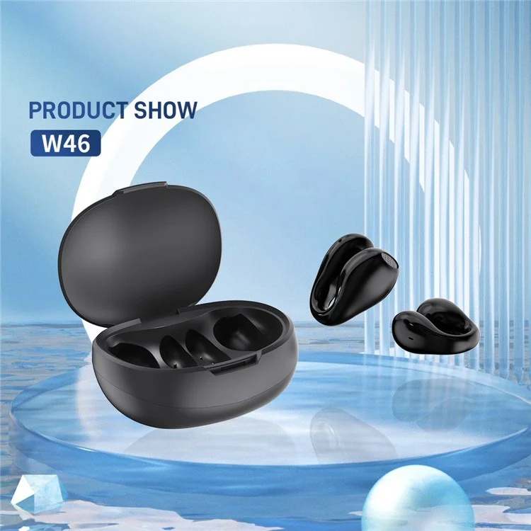 CELEBRAT W46 Bluetooth-compatible 5.1 TWS Earphones Stereo Clip-On Wireless Headphones CE Certification - Black