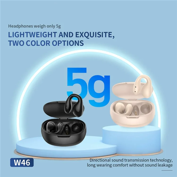 CELEBRAT W46 Bluetooth-compatible 5.1 TWS Earphones Stereo Clip-On Wireless Headphones CE Certification - Black