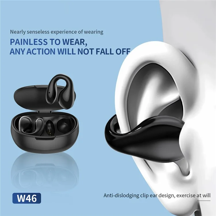 CELEBRAT W46 Bluetooth-compatible 5.1 TWS Earphones Stereo Clip-On Wireless Headphones CE Certification - Black