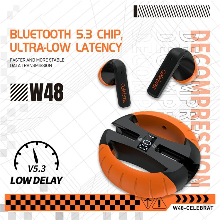 CELEBRAT W48 Беспроводные Bluetooth-наушники Стереонаушники (сертифицированы CE) - Черные