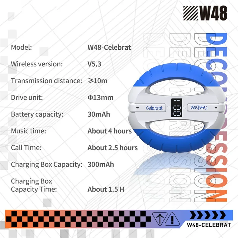 CELEBRAT W48 Auriculares Inalámbricos Bluetooth Estéreo Apretador de Mano (Certificado CE) - Blanco 