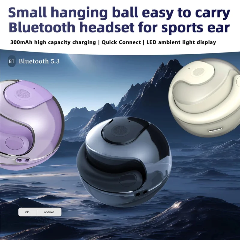 Coconut Ball Design TWS Bluetooth-compatible Earphone Bone Conduction Ear Hanging Stereo Music Headset - Black