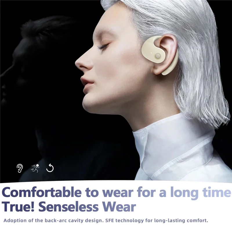Coconut Ball Design TWS Bluetooth-compatible Earphone Bone Conduction Ear Hanging Stereo Music Headset - Nude