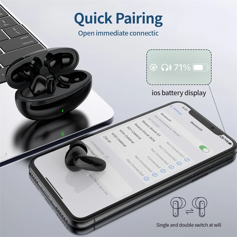 CELEBRAT W24 TWS Bluetooth-compatible 5.3 Earphone Stereo Sound HD Calling Wireless Headset (CE Certified) - Black