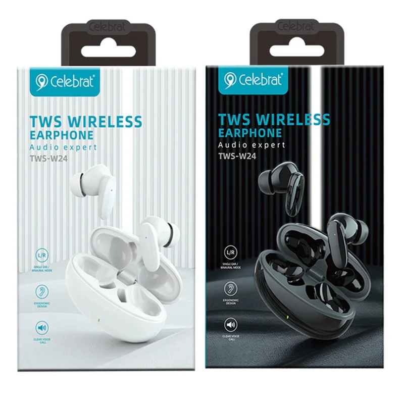 CELEBRAT W24 TWS Bluetooth-compatible 5.3 Earphone Stereo Sound HD Calling Wireless Headset (CE Certified) - Black
