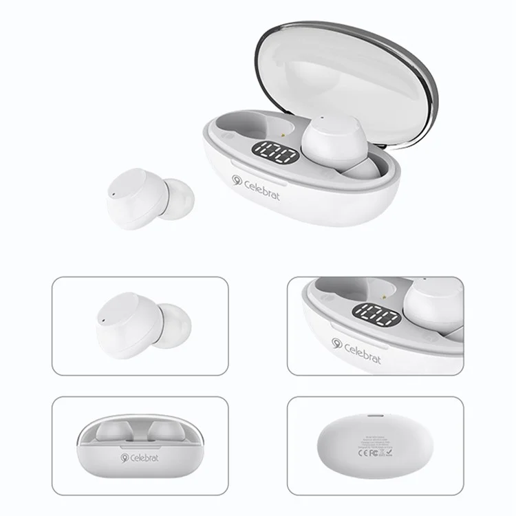 CELEBRAT W32 Auriculares Bluetooth 5.2 TWS Transparentes Estéreo Reducción de Ruido Auricular Certificación CE - Blanco