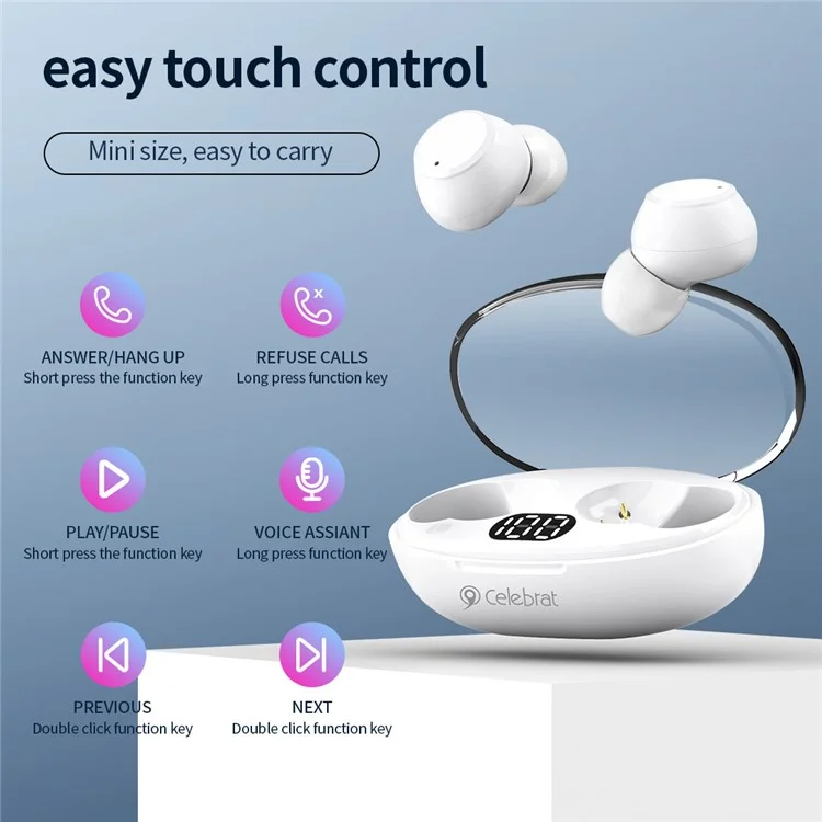 CELEBRAT W32 Auriculares Bluetooth 5.2 TWS Transparentes Estéreo Reducción de Ruido Auricular Certificación CE - Blanco