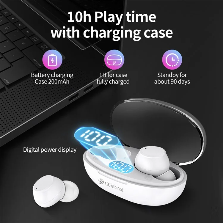 CELEBRAT W32 Auriculares Bluetooth 5.2 TWS Transparentes Estéreo Reducción de Ruido Auricular Certificación CE - Blanco