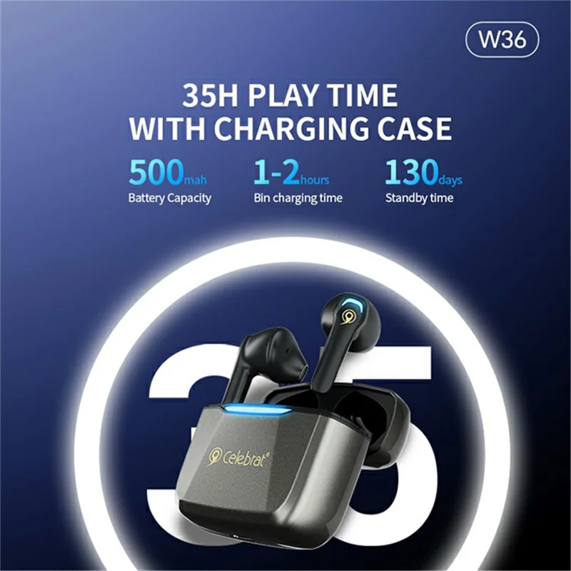 CELEBRAT W36 Наушники Bluetooth True Wireless с функцией шумоподавления и режимами Музыка/Игры (Сертификат CE) 