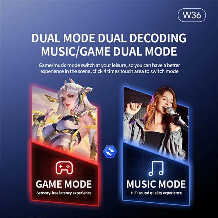 CELEBRAT W36 Наушники Bluetooth True Wireless с функцией шумоподавления и режимами Музыка/Игры (Сертификат CE) 