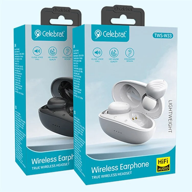 CELEBRAT W33 TWS Bluetooth In-Ear Auricular Heavy Bass HiFi Music Wireless Auricular (CE Certificado) - Blanco