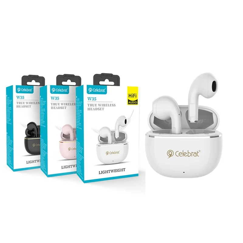 CELEBRAT W35 Earphone HIFI Noise Cancellation Bluetooth-compatible 5.3 Earbuds (CE Certified) - White