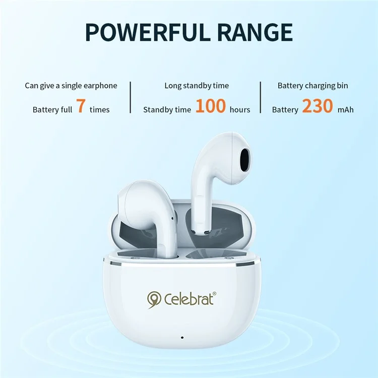 CELEBRAT W35 Earphone HIFI Noise Cancellation Bluetooth-compatible 5.3 Earbuds (CE Certified) - White