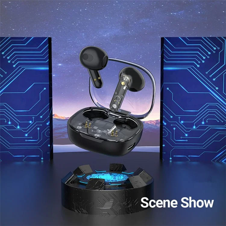 CELEBRAT W38 Écouteurs Bluetooth Stéréo Musique sans fil à Transparence (Certifié CE) - Noir