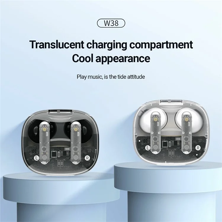 CELEBRAT W38 Écouteurs Bluetooth Stéréo Musique sans fil à Transparence (Certifié CE) - Noir