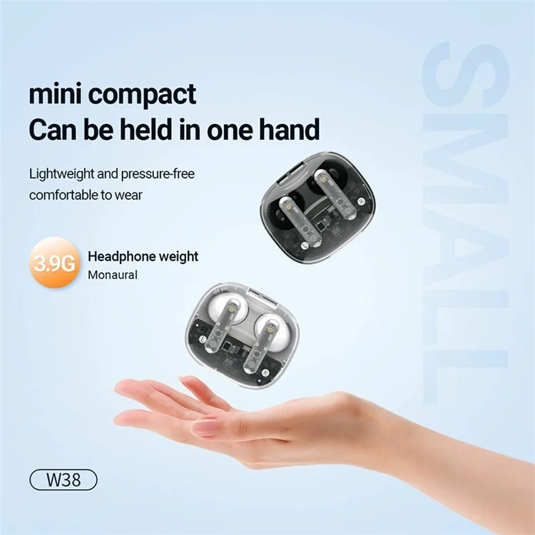 CELEBRAT W38 Écouteurs Bluetooth Stéréo Musique sans fil à Transparence (Certifié CE) - Noir