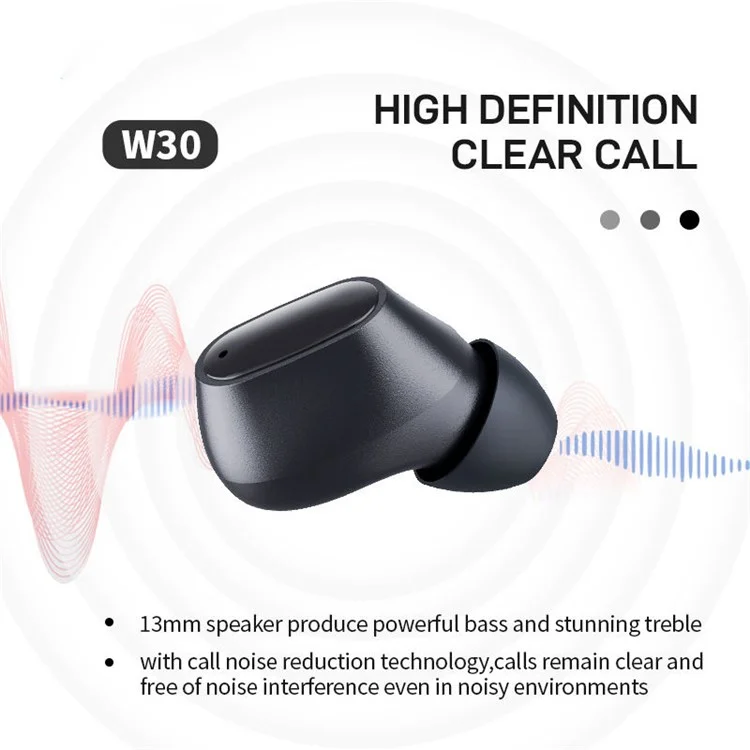 CELEBRAT W30 TWS Bluetooth-compatible Earbuds In-Ear Noise Cancelling Wireless Headset (With CE Certification) - Black
