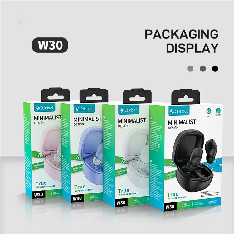 CELEBRAT W30 TWS Bluetooth-compatible Earbuds In-Ear Noise Cancelling Wireless Headset (With CE Certification) - Black