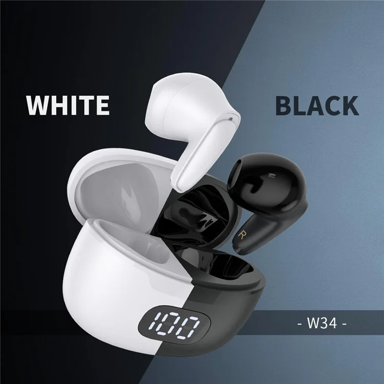 CELEBRAT W34 Casque Bluetooth 5.3 ENC Annulation du bruit Écouteurs True Wireless Affichage numérique Écouteurs intra-auriculaires (Certifié CE) - Blanc
