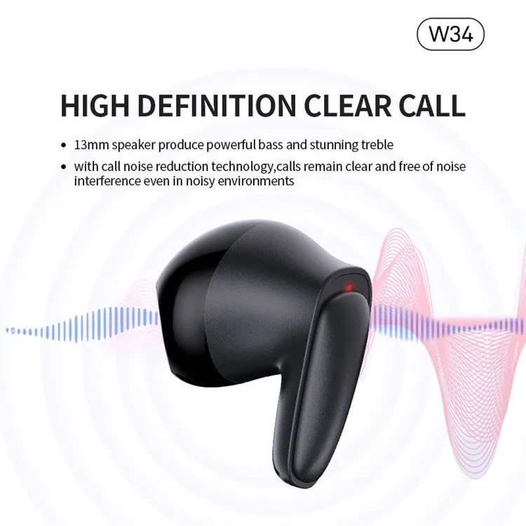 CELEBRAT W34 Casque Bluetooth 5.3 ENC Annulation du bruit Écouteurs True Wireless Affichage numérique Écouteurs intra-auriculaires (Certifié CE) - Blanc