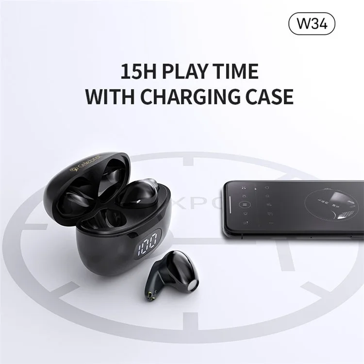 CELEBRAT W34 Casque Bluetooth 5.3 ENC Annulation du bruit Écouteurs True Wireless Affichage numérique Écouteurs intra-auriculaires (Certifié CE) - Blanc