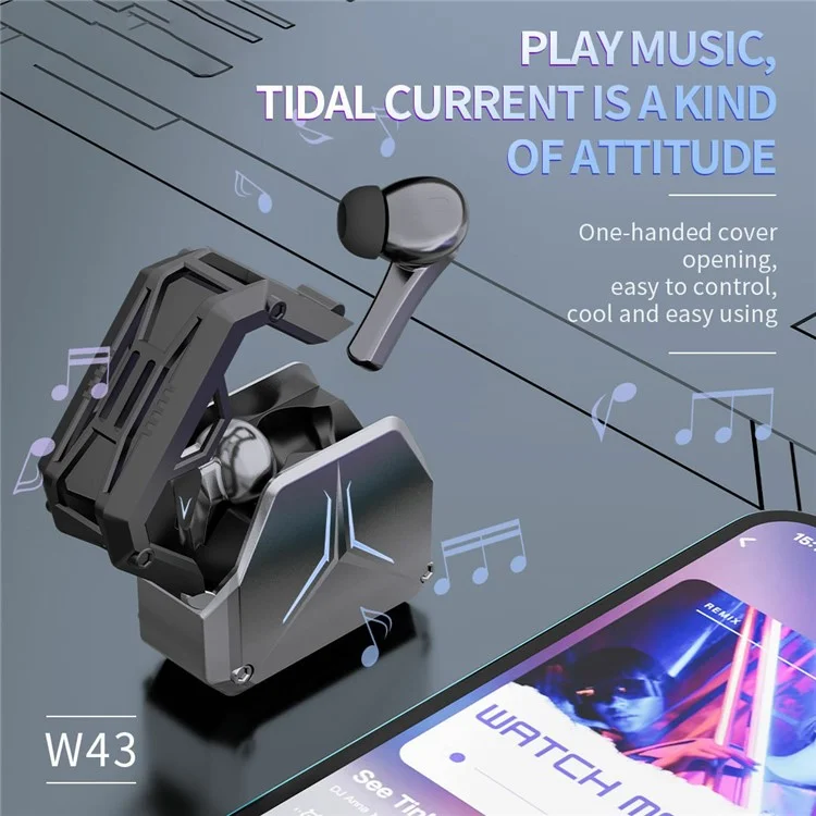 CELEBRAT W43 Mecha Style TWS Bluetooth In-Ear Auricolare E-Sports Gaming Music Wireless Headset (Certificato CE) - Nero