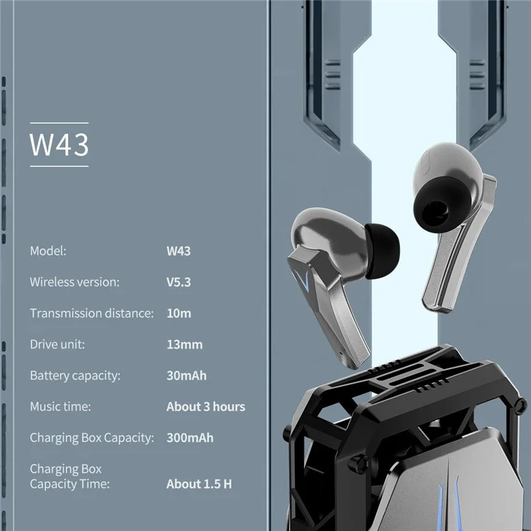CELEBRAT W43 Mecha Style TWS Bluetooth In-Ear Auricolare E-Sports Gaming Music Wireless Headset (Certificato CE) - Nero