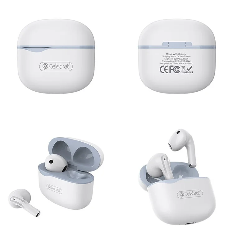 CELEBRAT W19 Semi-In-Ear Écouteurs Bluetooth Stéréo Musique Gaming Casque Sans Fil (Certifié CE) - Blanc