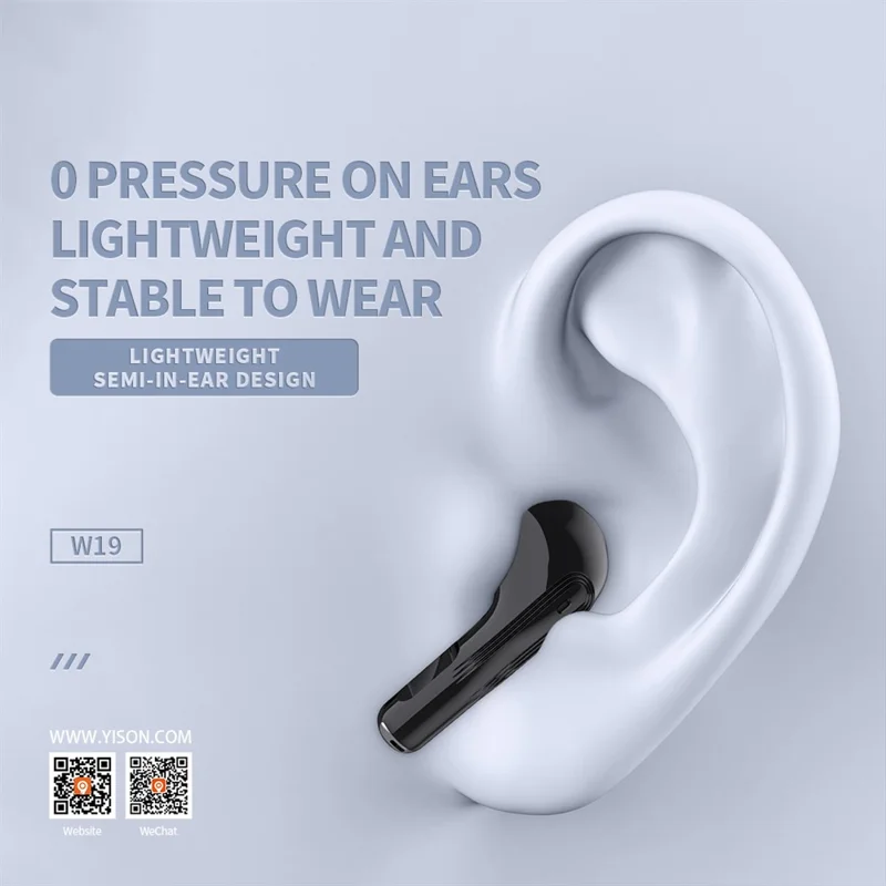 CELEBRAT W19 Semi-in-ear Bluetooth-compatible Earphone Stereo Music Gaming Wireless Headset (CE Certified) - Black